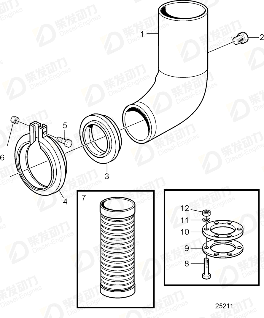 volvo penta Exhaust pipe flange 3840458 Drawing